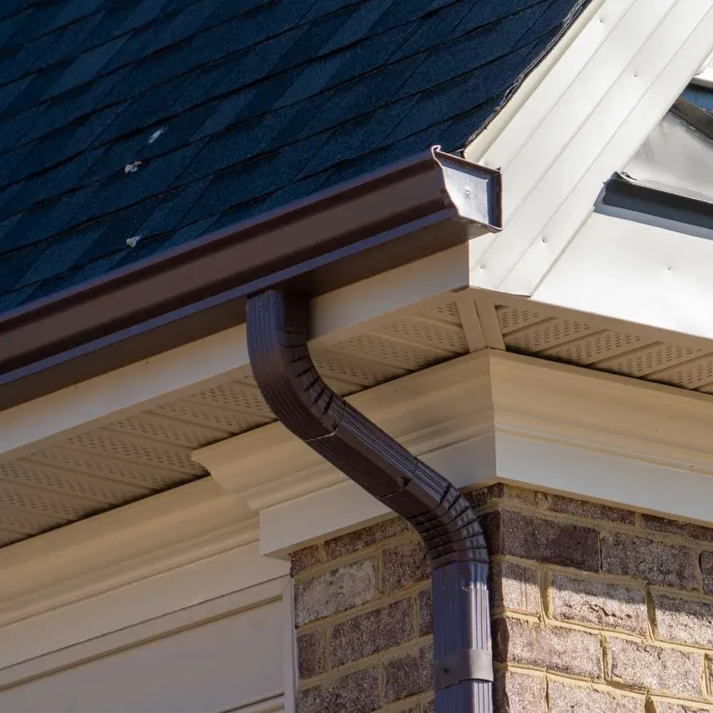 gutters clogging every fall from oak and maple leaves, photographed during an inspection